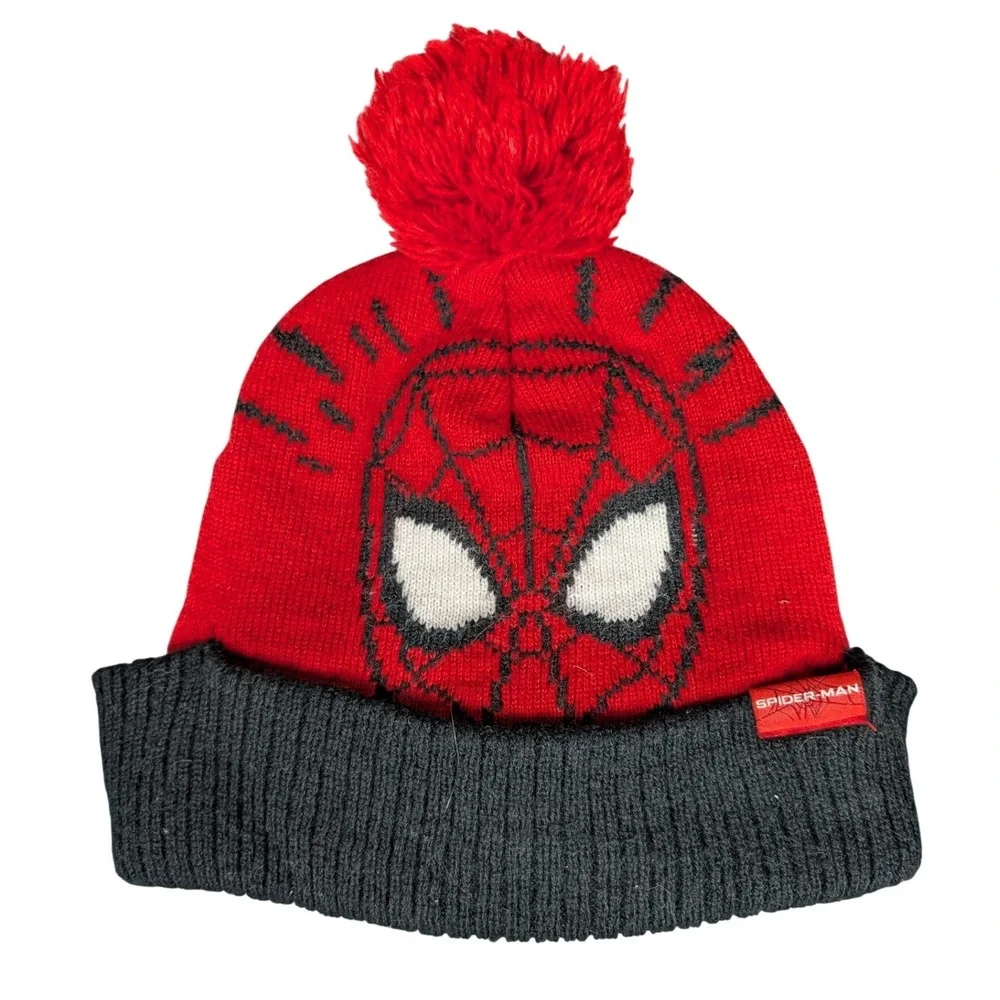 Marvel Spider-Man Red Grey Knit Pom Beanie‎ Hat 359-D23-006805